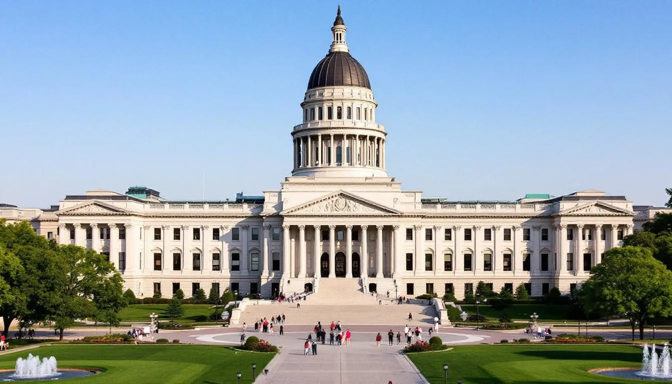 The image depicts the Wisconsin state capitol building, symbolizing the importance of business registration for entrepreneurs in the state. It serves as a reminder for those looking to start a cleaning business, highlighting the need for permits, licenses, and legal compliance within the cleaning industry.