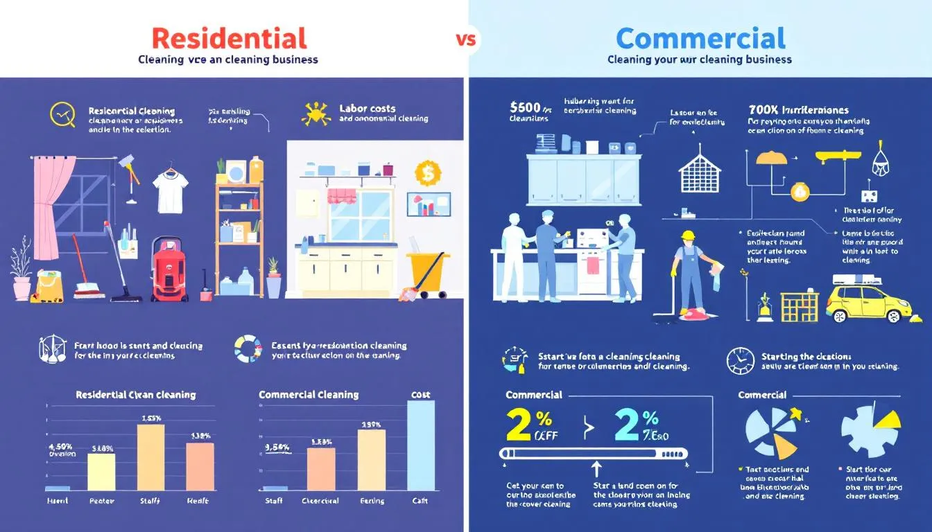A comparison of residential and commercial cleaning services.