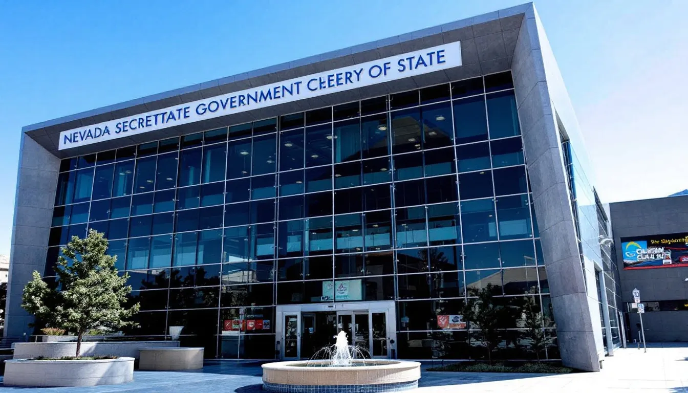 The image depicts a prominent Nevada state government building, symbolizing the process of business registration, including obtaining a Nevada state business license. The structure represents the official location where aspiring entrepreneurs, such as those starting a cleaning business, can access resources for filing permits and licenses.