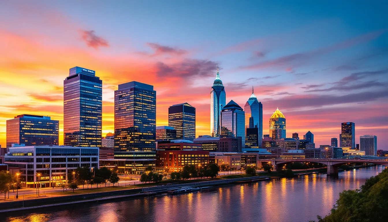 The image depicts the Louisville skyline, showcasing the business district filled with tall buildings that symbolize economic opportunities, particularly for cleaning businesses. This vibrant cityscape highlights the potential for entrepreneurs to thrive by obtaining the necessary business licenses and complying with local regulations.