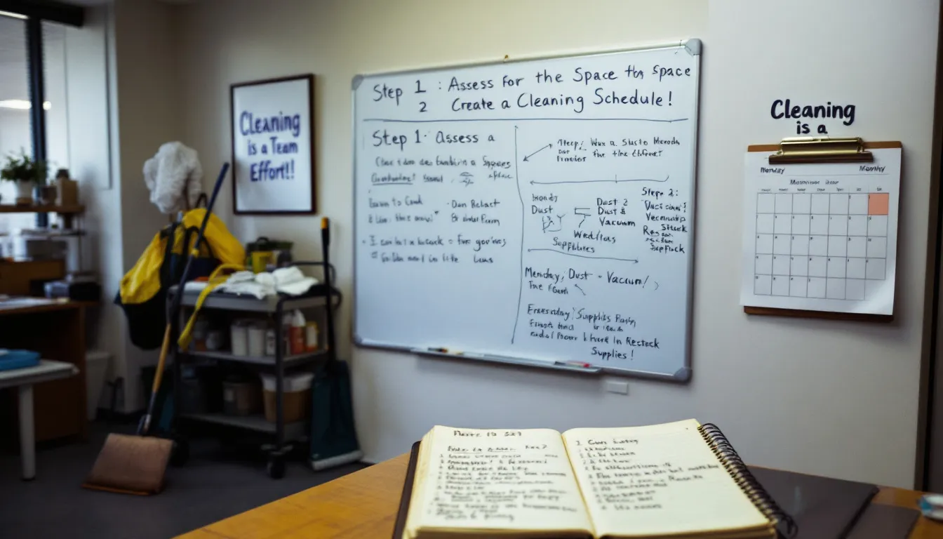 A conceptual image representing planning for a janitorial business.