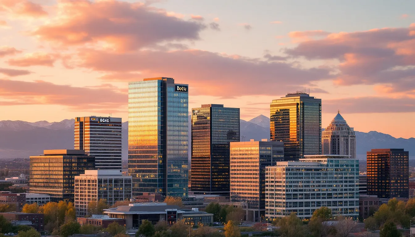 The image depicts the Boise skyline, showcasing the modern architecture and business developments that symbolize Idaho's growing business opportunities. This vibrant cityscape represents a hub for entrepreneurs looking to start a cleaning business or other small businesses, emphasizing the importance of obtaining a state business license and understanding local regulations.