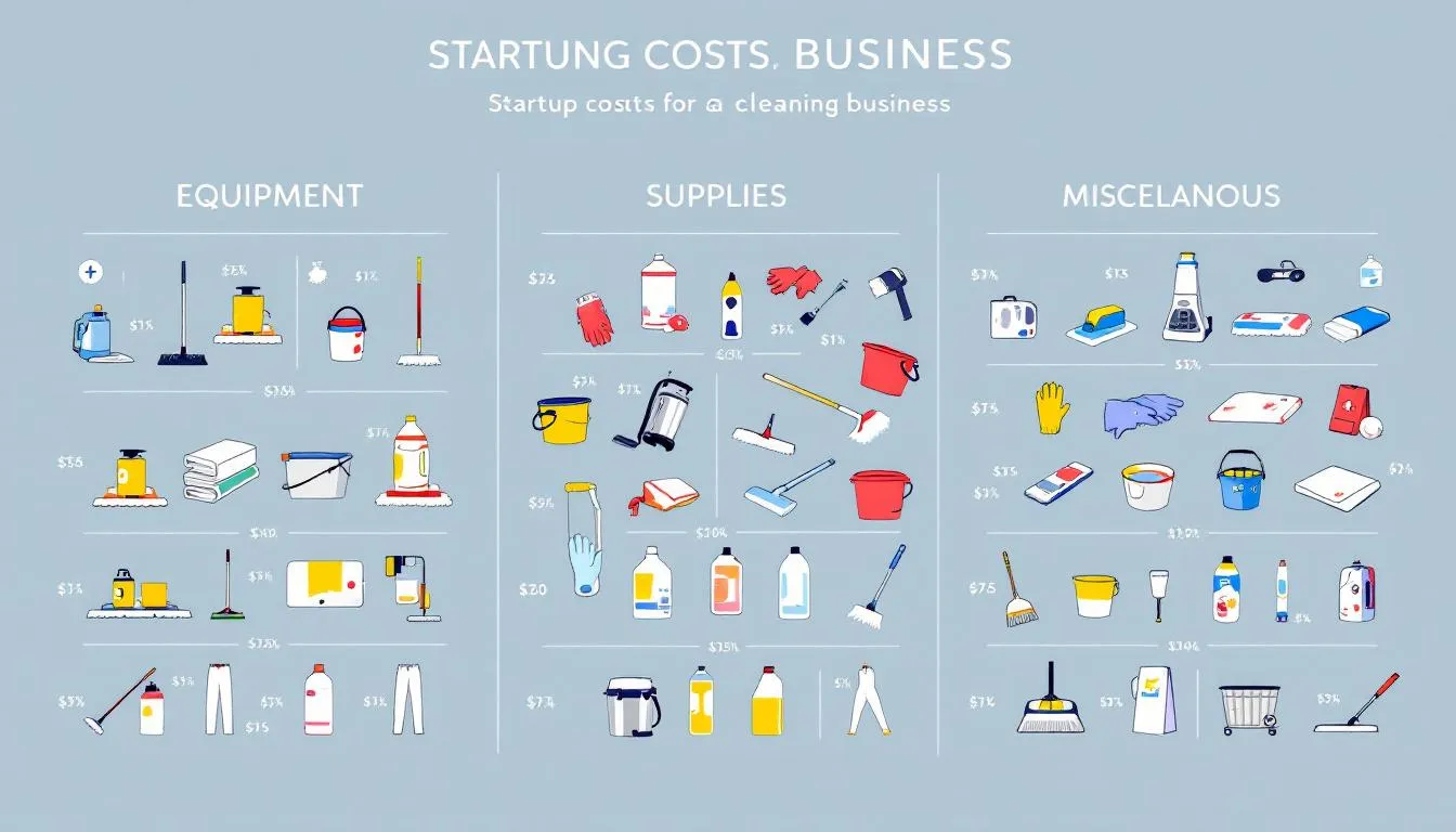 An overview of startup costs for a cleaning business including equipment and supplies.
