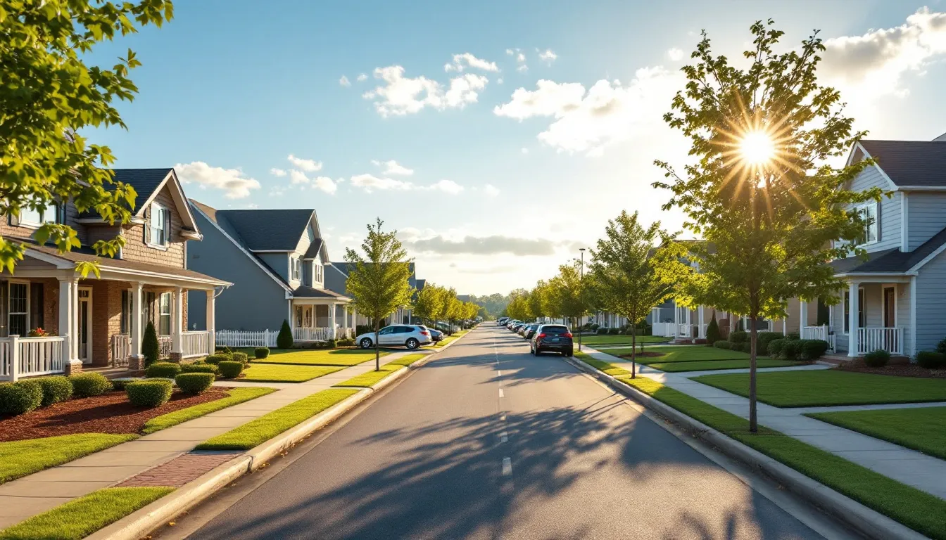 The image depicts a suburban neighborhood in Oklahoma, featuring well-kept homes that may benefit from residential house cleaning businesses. This scene highlights the potential for local cleaning services, emphasizing the importance of obtaining an Oklahoma business license for those looking to start a cleaning business in the area.