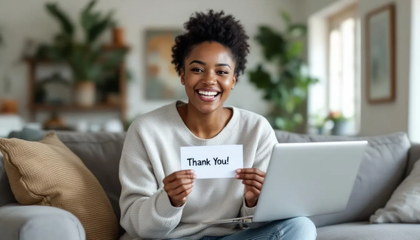 A happy customer is sitting in a well-cleaned room, enthusiastically sharing their positive experience in a testimonial video for a cleaning service. This video showcases the customer's satisfaction with the cleaning business, highlighting the effectiveness of their marketing strategies in attracting new clients.